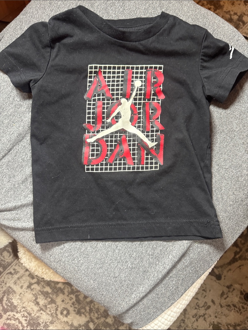 Jordan Black Short-Sleeve 'Air Jordan' Graphic Tee with Red and White Logo